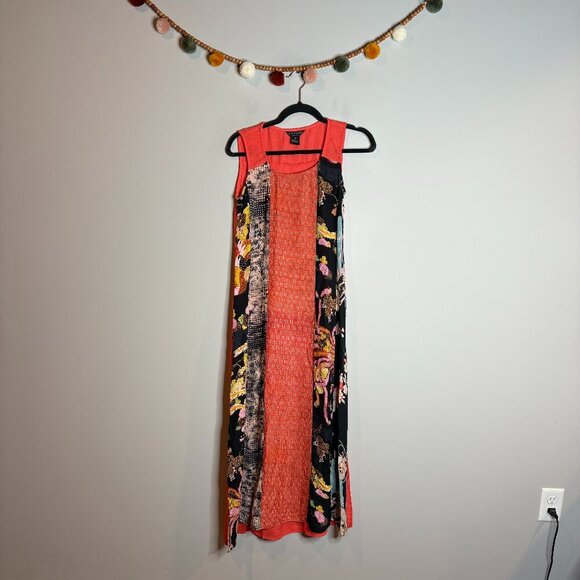 Citron silk patchwork patterned maxi dress - Picture 1 of 4